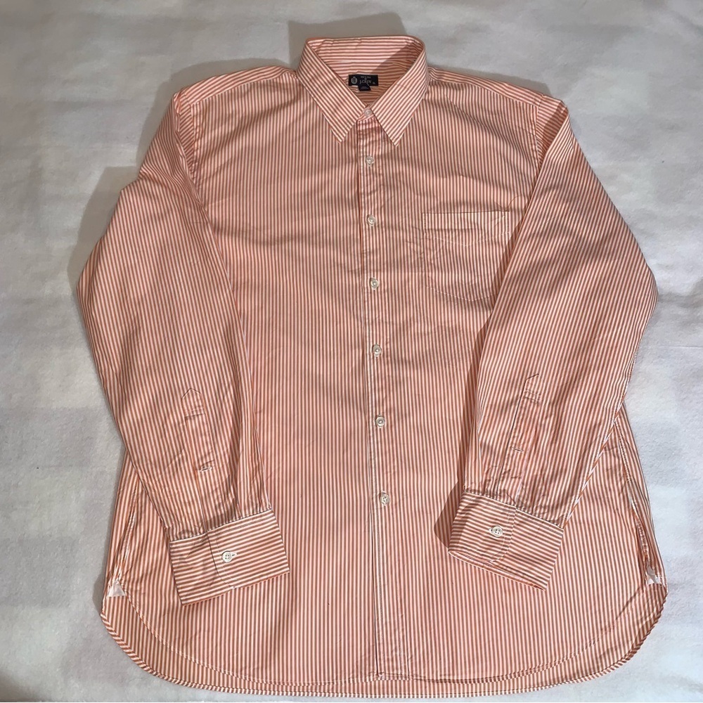 J.Crew Men's Button Down Shirt 2-Ply Cotton Long Sleeve Orange White Striped XL